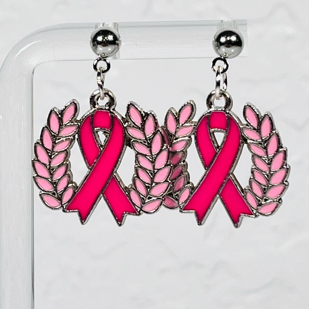 4/$20 Pink Ribbon Post Dangle Earrings